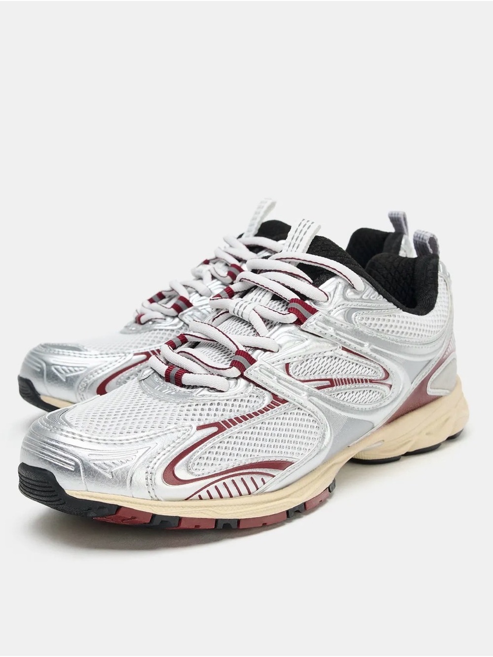 Zara Silver White Black and Maroon Athletic contrast Sneakers